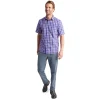 Men'S Coast Short Sleeve Shirt Ridge Blue/Solar Orange Check