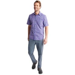 Men'S Coast Short Sleeve Shirt Ridge Blue/Solar Orange Check