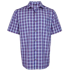 Men'S Coast Short Sleeve Shirt Ridge Blue/Solar Orange Check