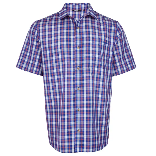 Men'S Coast Short Sleeve Shirt Ridge Blue/Solar Orange Check