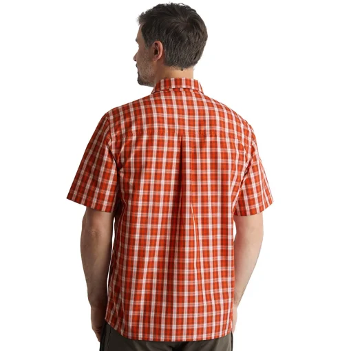 Men'S Coast Short Sleeve Shirt Solar Orange/Auburn Check