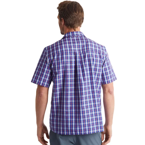 Men'S Coast Short Sleeve Shirt Ridge Blue/Solar Orange Check