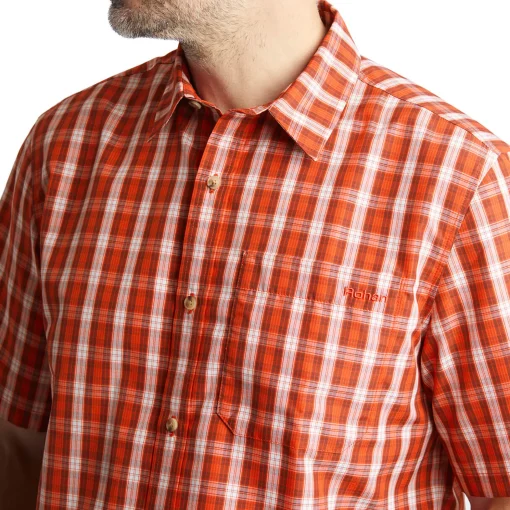 Men'S Coast Short Sleeve Shirt Solar Orange/Auburn Check
