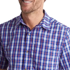 Men'S Coast Short Sleeve Shirt Ridge Blue/Solar Orange Check