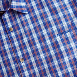 Men'S Coast Short Sleeve Shirt Ridge Blue/Solar Orange Check
