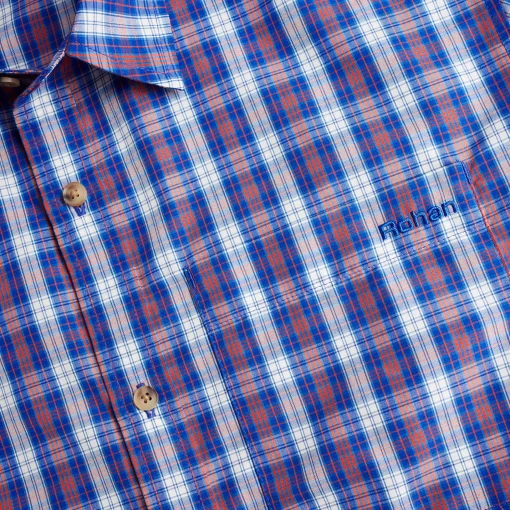 Men'S Coast Short Sleeve Shirt Ridge Blue/Solar Orange Check