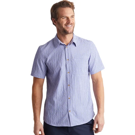 Men'S Isle Short Sleeve Shirt Eclipse Blue Gingham