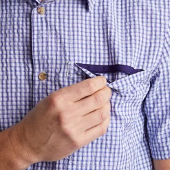 Men'S Isle Short Sleeve Shirt Eclipse Blue Gingham