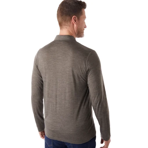 Men'S Merino Cool Long Sleeve Polo Dark Olive Brown Marl