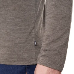Men'S Merino Cool Long Sleeve Polo Dark Olive Brown Marl