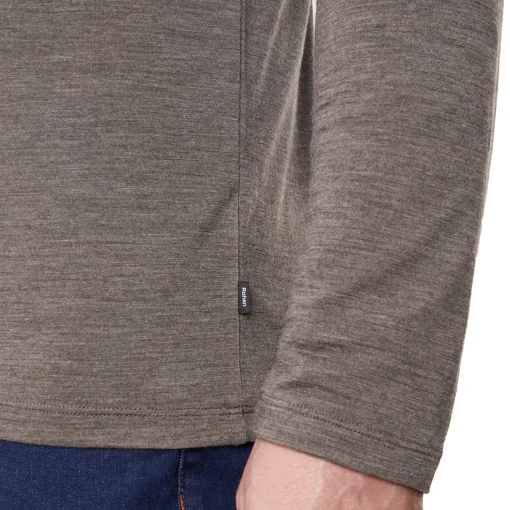 Men'S Merino Cool Long Sleeve Polo Dark Olive Brown Marl