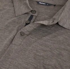 Men'S Merino Cool Long Sleeve Polo Dark Olive Brown Marl