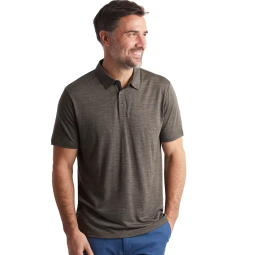 Men'S Merino Cool Short Sleeve Polo Dark Olive Brown Marl