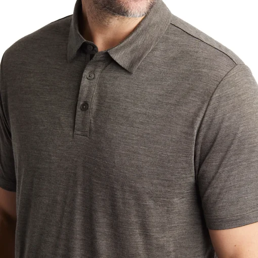 Men'S Merino Cool Short Sleeve Polo Dark Olive Brown Marl
