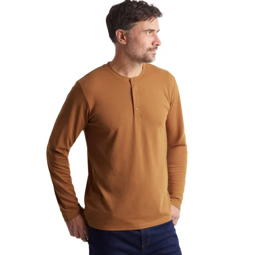 Men'S Newlyn Henley Long Sleeve Top Desert Ochre