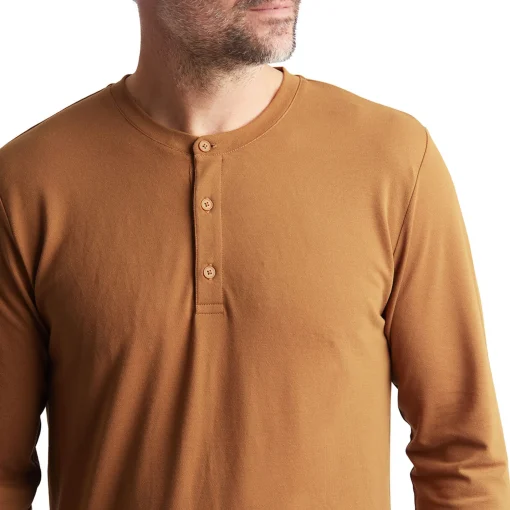 Men'S Newlyn Henley Long Sleeve Top Desert Ochre