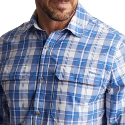 Men'S Pennine Long Sleeve Shirt Ecru/Island Blue Check