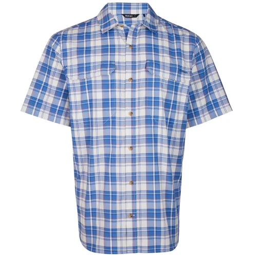 Men'S Pennine Short Sleeve Shirt Ecru/Island Blue Check