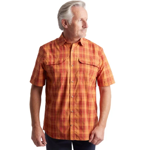 Men'S Pennine Short Sleeve Shirt Sunset Orange/Red Check