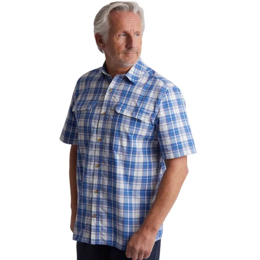 Men'S Pennine Short Sleeve Shirt Ecru/Island Blue Check