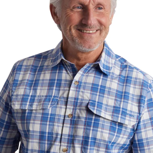 Men'S Pennine Short Sleeve Shirt Ecru/Island Blue Check