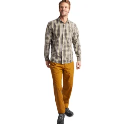Men'S Portreath Long Sleeve Shirt Dark Olive Brown Check