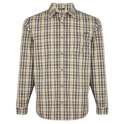 Men'S Portreath Long Sleeve Shirt Dark Olive Brown Check