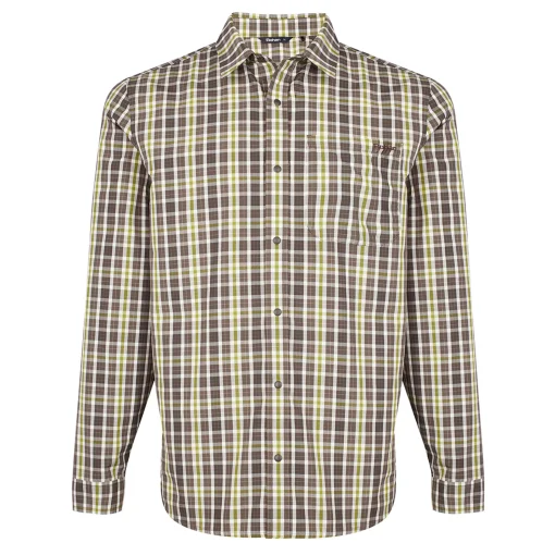 Men'S Portreath Long Sleeve Shirt Dark Olive Brown Check