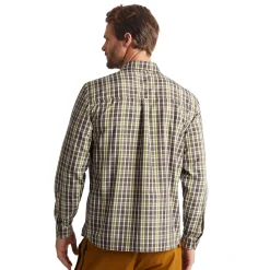 Men'S Portreath Long Sleeve Shirt Dark Olive Brown Check
