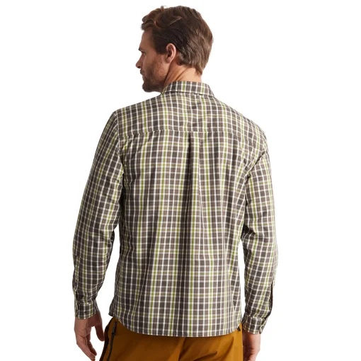 Men'S Portreath Long Sleeve Shirt Dark Olive Brown Check