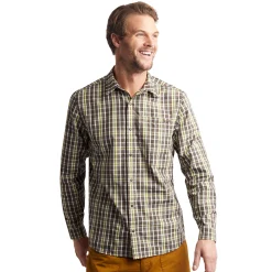 Men'S Portreath Long Sleeve Shirt Dark Olive Brown Check