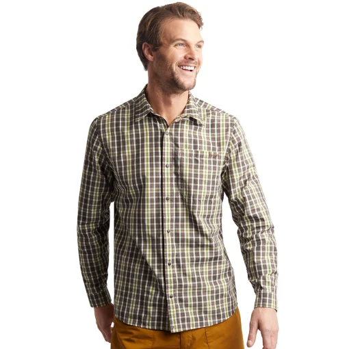 Men'S Portreath Long Sleeve Shirt Dark Olive Brown Check