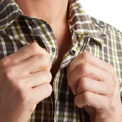 Men'S Portreath Long Sleeve Shirt Dark Olive Brown Check