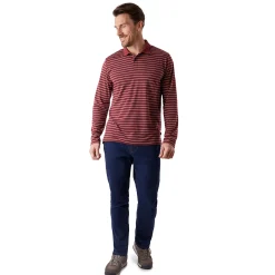 Men'S Shoreline Long Sleeve Polo Auburn Red/Navy Stripe