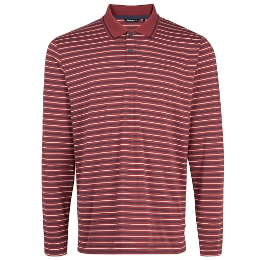 Men'S Shoreline Long Sleeve Polo Auburn Red/Navy Stripe