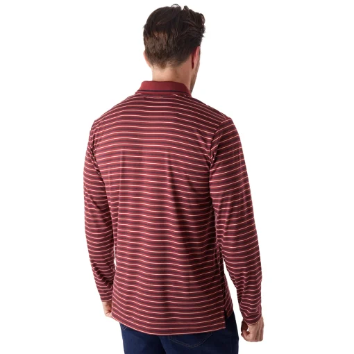 Men'S Shoreline Long Sleeve Polo Auburn Red/Navy Stripe