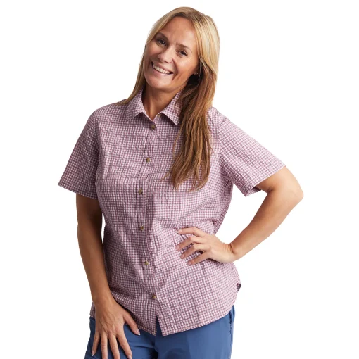 Women'S Isle Short Sleeve Shirt Haze Purple Gingham
