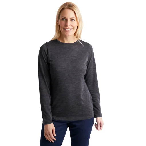 Women'S Merino Union 150 Long Sleeve Crew Dark Charcoal Marl