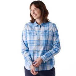 Women'S Pennine Long Sleeve Shirt Azure Blue Check
