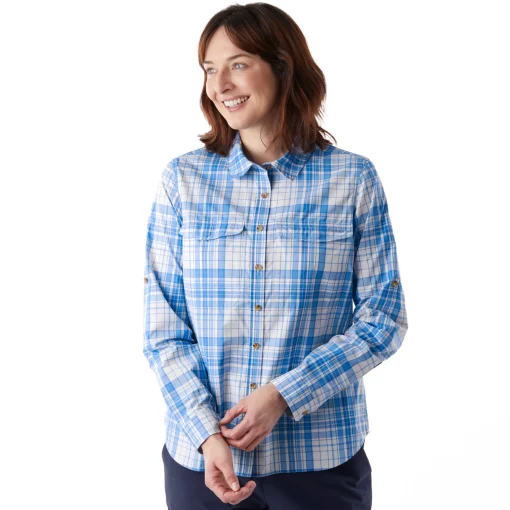 Women'S Pennine Long Sleeve Shirt Azure Blue Check