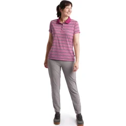 Women'S Shoreline Short Sleeve Polo Raspberry Pink/Purple Stripe