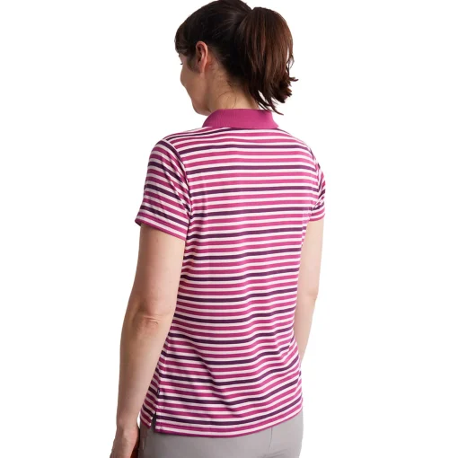 Women'S Shoreline Short Sleeve Polo Raspberry Pink/Purple Stripe