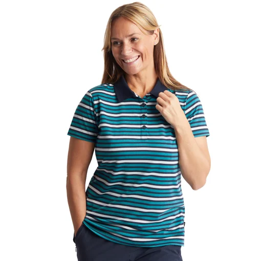 Women'S Shoreline Short Sleeve Polo Cove Blue/Navy Stripe