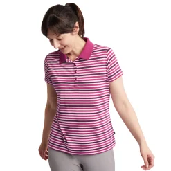 Women'S Shoreline Short Sleeve Polo Raspberry Pink/Purple Stripe