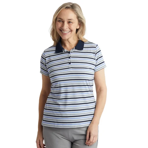 Women'S Shoreline Short Sleeve Polo Orchid Lilac/Grey Stripe