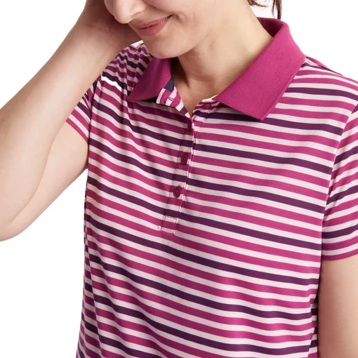 Women'S Shoreline Short Sleeve Polo Raspberry Pink/Purple Stripe